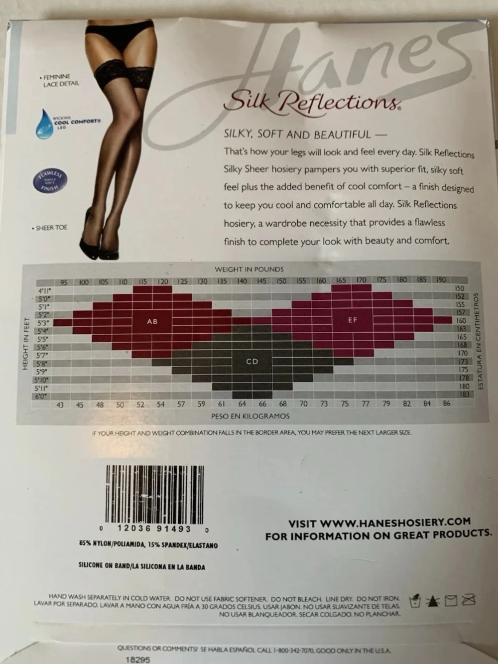 CD Lace Top BLACK Thigh Highs Stockings Hanes Silk Reflections Women's Wicking